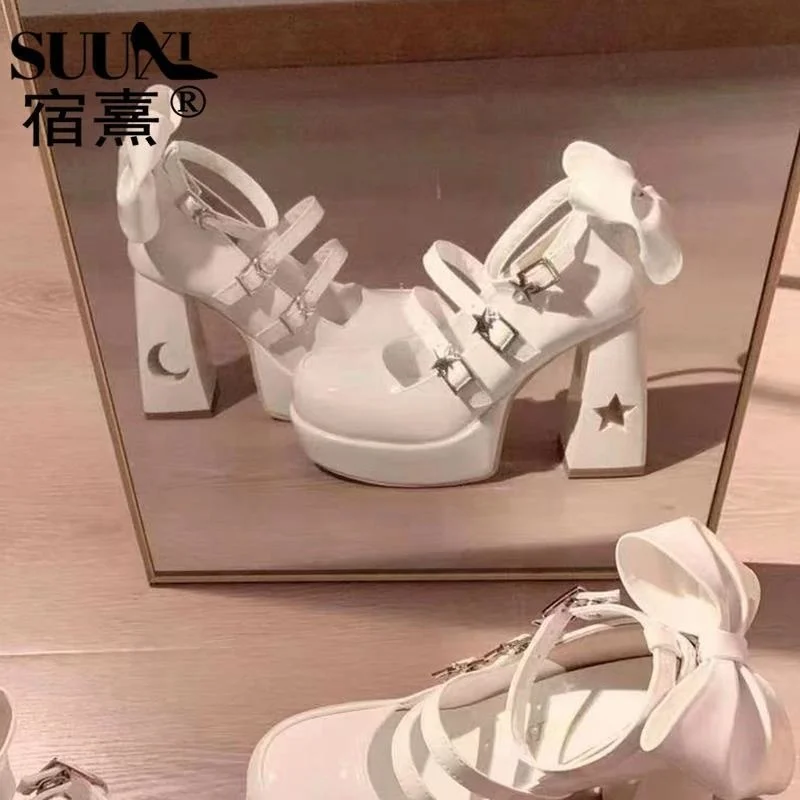 Meningkat Sebesar 10Cm, Modis dan Indah ~ Selera Desain Tinggi, Hak Tinggi Kecil, Hak Tebal, Sol Tebal, Mary Jane, Single