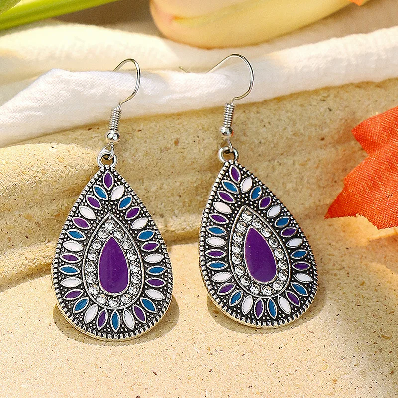 Vintage Ethnic Drop Oil Round Water Drop Dangle Earrings for Women Colorful Tassel Leaf Geometric Earrings Pendientes Mujer Boho