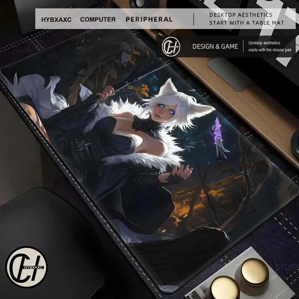 Yshtola Fantasy Sorceress Catgirl Mauspad, niedliches HD-Schreibtischunterlage, erweiterte Gaming-Tastaturmatten, groß, 90 x 40 cm, XXL-Gamer-Mauspad