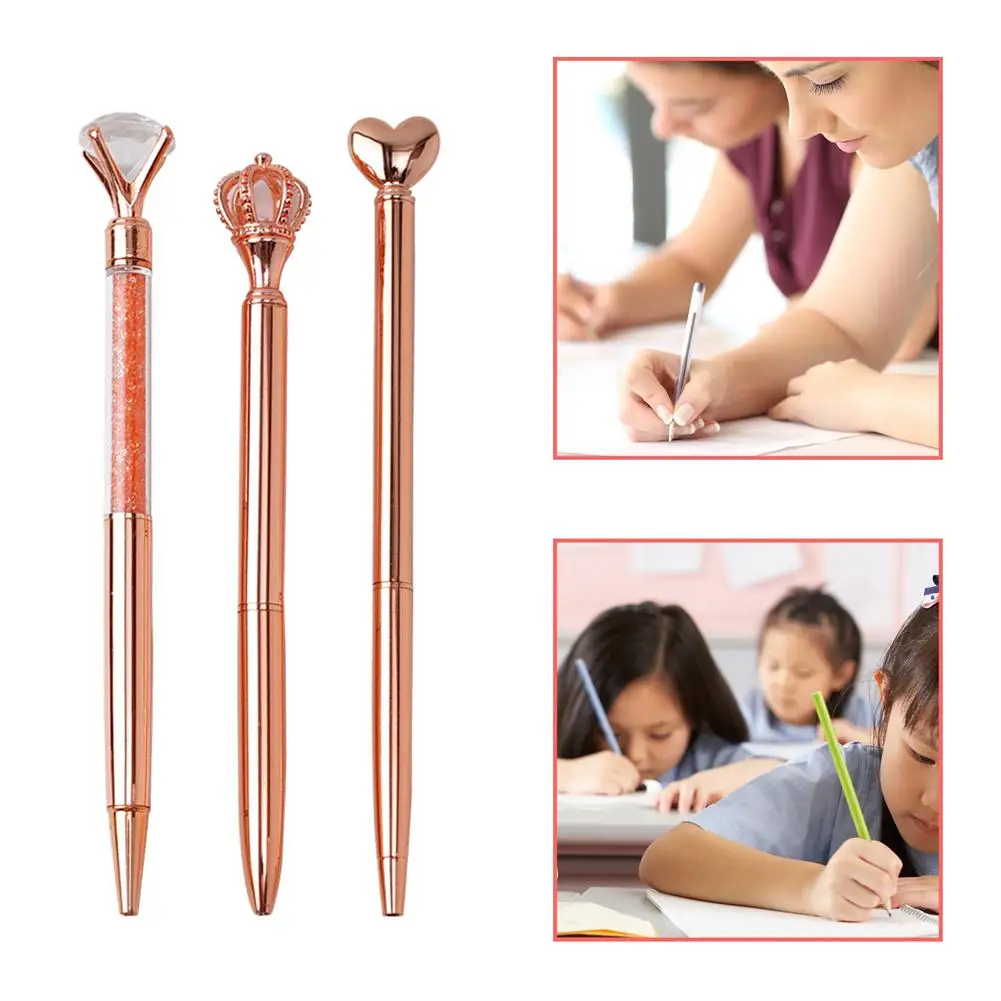 Ensemble de stylos à bille en métal or rose pour femmes, stylo diamant cristal, stylo à bille à encre noire, stylo à paillettes de bureau, mariage Sup, P4k2, 9 pièces