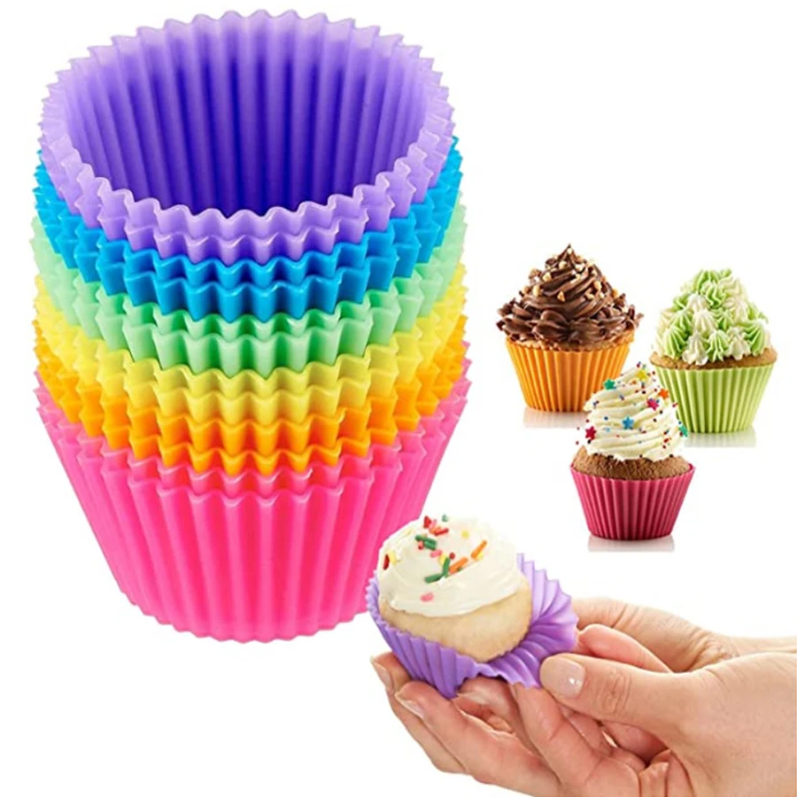 Juego de moldes para hornear muffins y magdalenas de silicona, herramientas de cocina para hacer pasteles DIY, utensilios para hornear para golosinas dulces y repostería, 12 Uds.