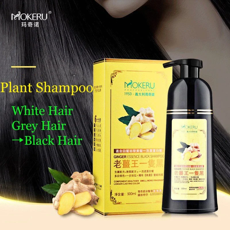 

Mokeru Ginger Herbal 5 Minutes Fast Hair Dye Black Shampoo Permanent Long Lasting Grey Hair Color Dye Shampoo For Women and Men