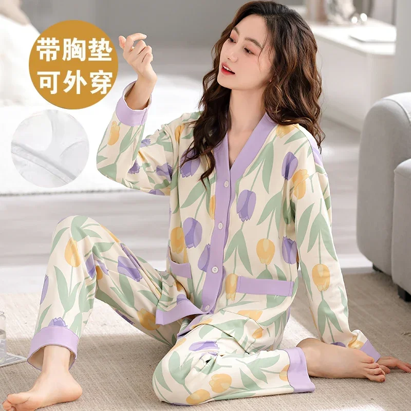Kimono Pajamas Sets for Women 2024 Cotton Women Pijama Sets Sleepwear Long-sleeve Cardigan Set Female Pyjamas Home Clothing