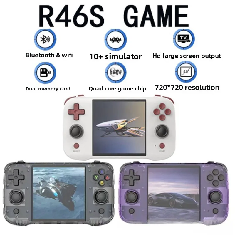 Оригинальная портативная игровая консоль R46S в стиле ретро, система Linux, 4,0-дюймовый IPS-экран RK3566, портативный портативный видеоплеер, детский подарок