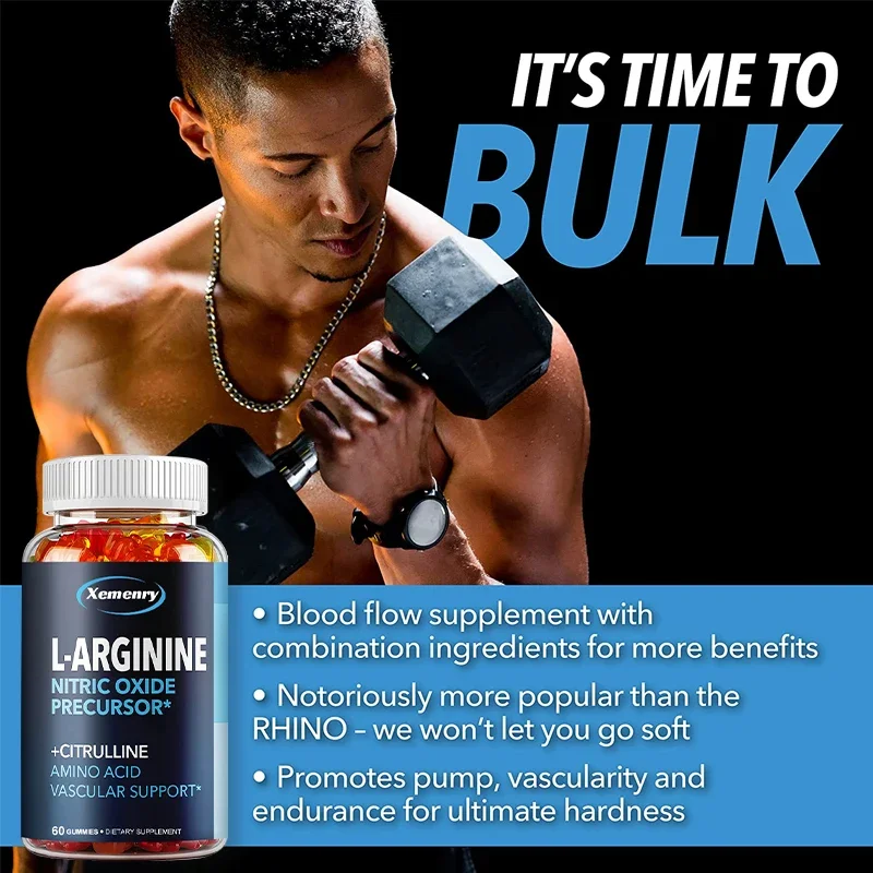 L-Arginine Gummies, Nitric Oxide Supplement - Promotes Muscle Growth and Enhances Endurance in Men