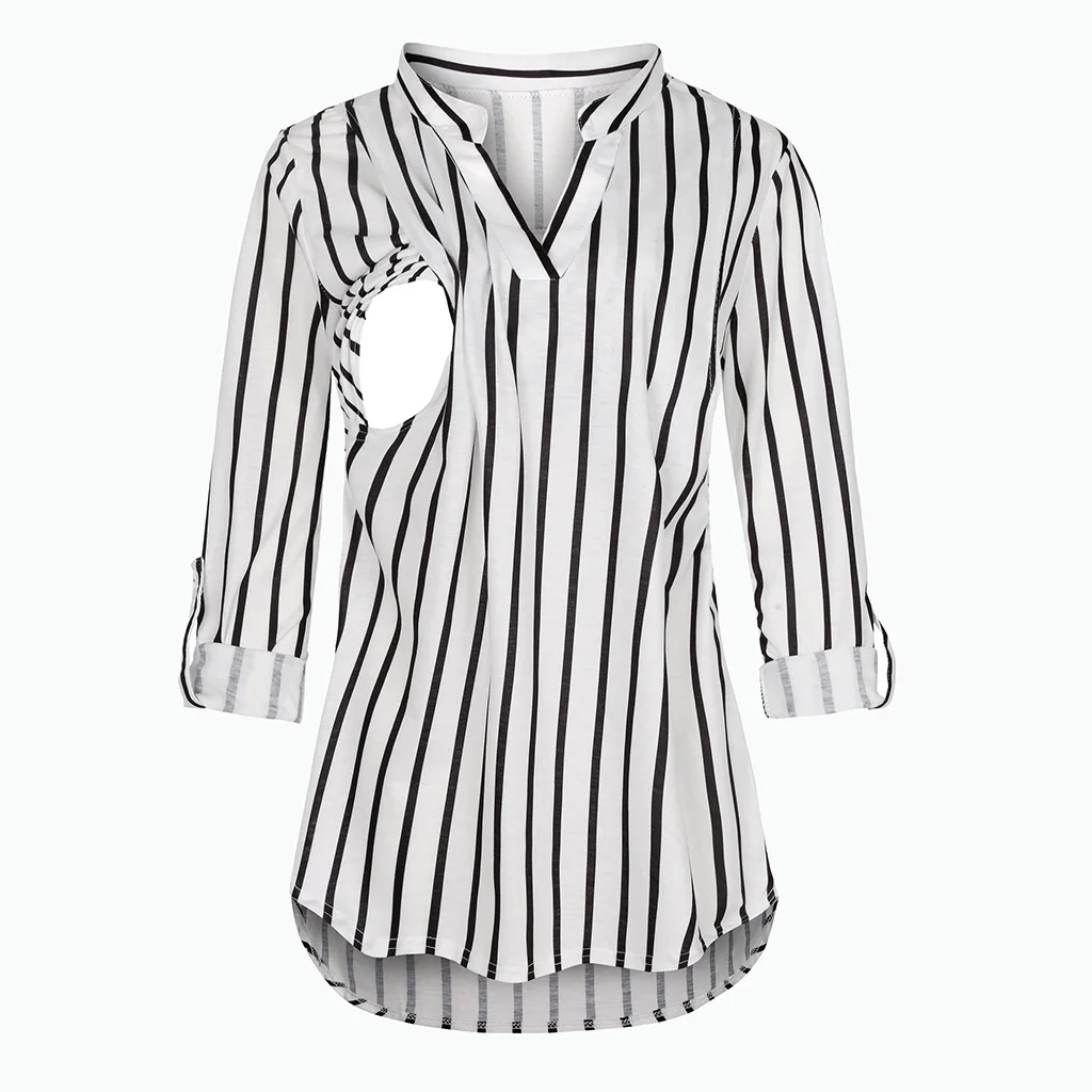 Damen Umstands-Still-T-Shirt mit V-Ausschnitt, einfarbig, langärmelig, Still-Tops, Kleidung für schwangere Frauen – Detail 18
