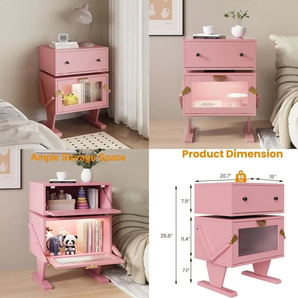 

Светодиодная подсветка Pink 360 ° Прикроватная тумбочка с поворотным механизмом для спальни и домашнего офиса