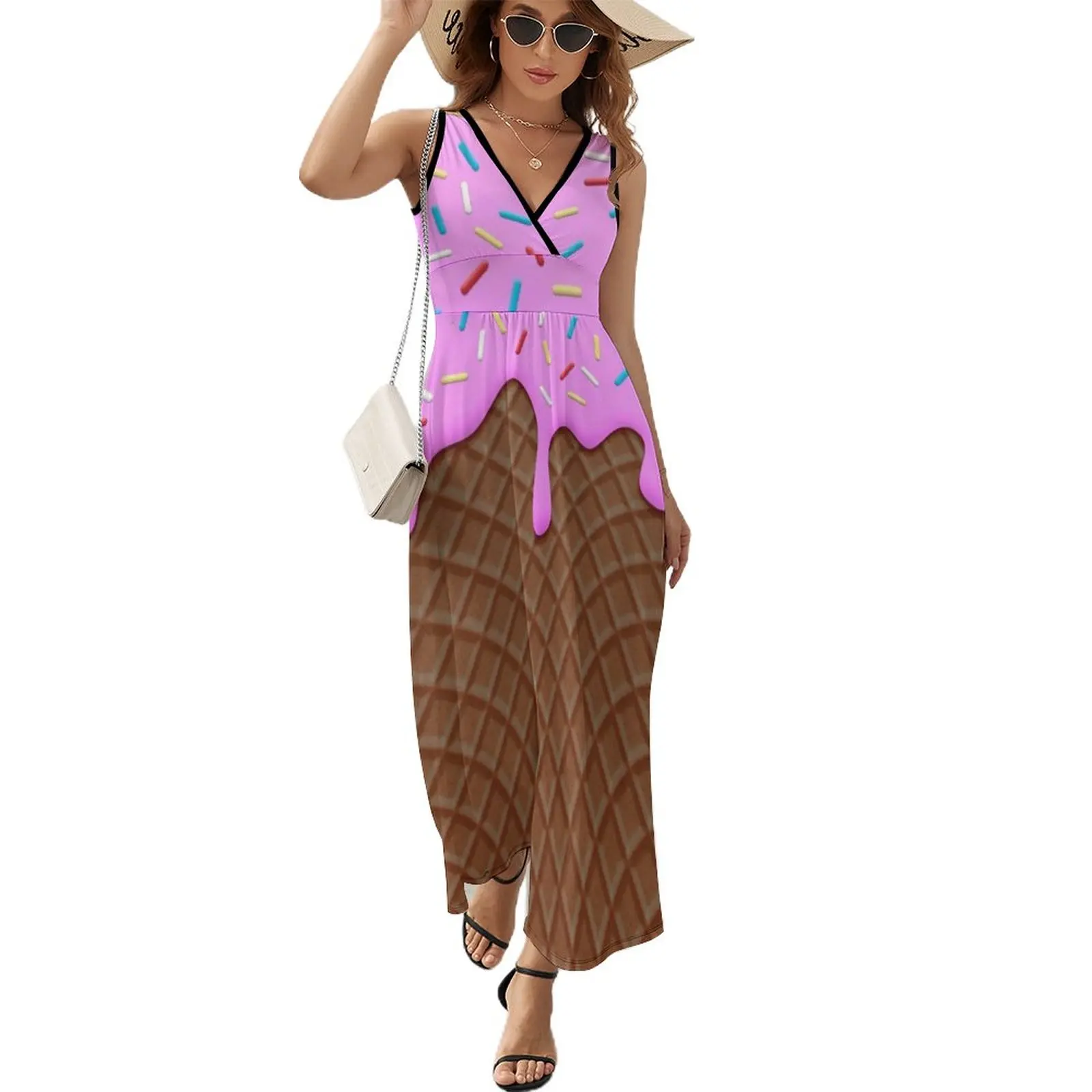 

Chocolate and Strawberry Icecream Sleeveless Dress woman dress