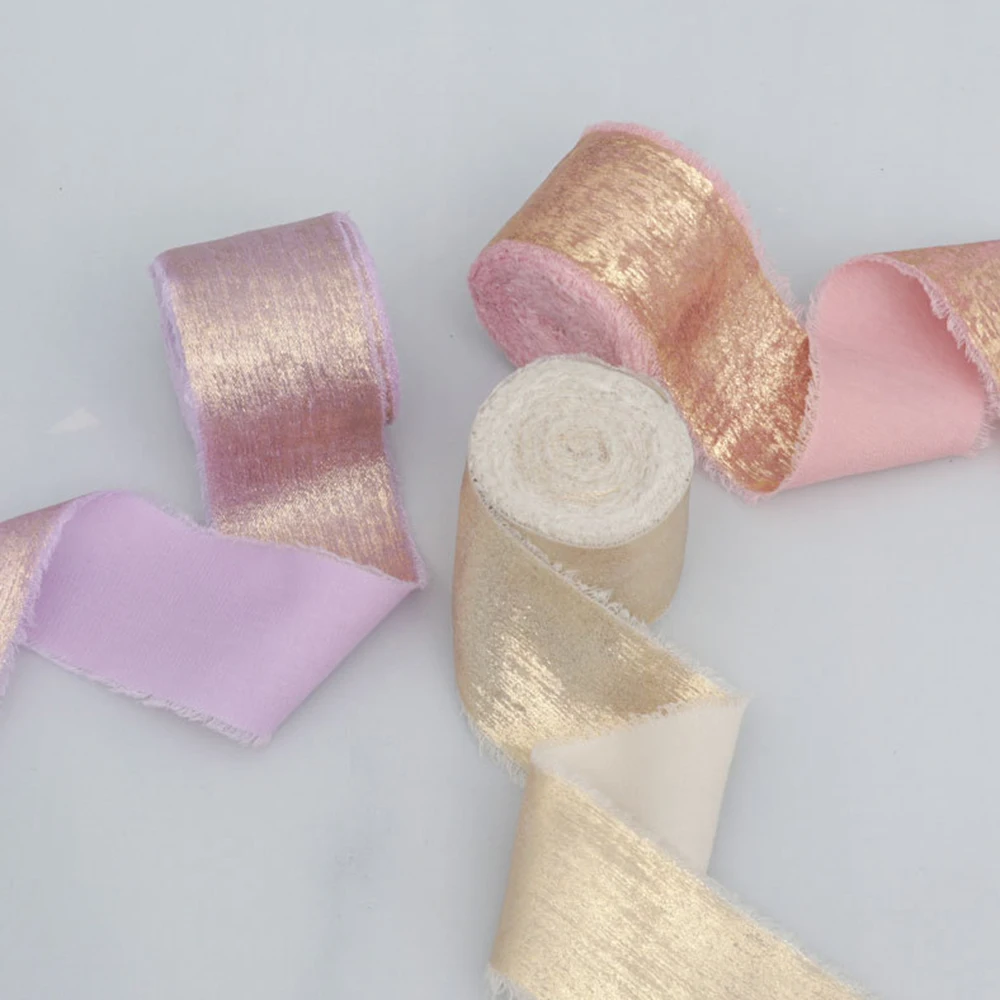 5 jardas/rolo ouro glitter fita de seda desfiada 4cm afiado rasgando chiffon diy artesanato presente embalagem festa de casamento decoração buquê de flores