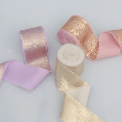 5Yards/Roll Gold Glitter Frayed Silk Ribbon 4cm Edged Tearing Chiffon DIY Craft Gift Packing Wedding Party Decor Flower Bouquet