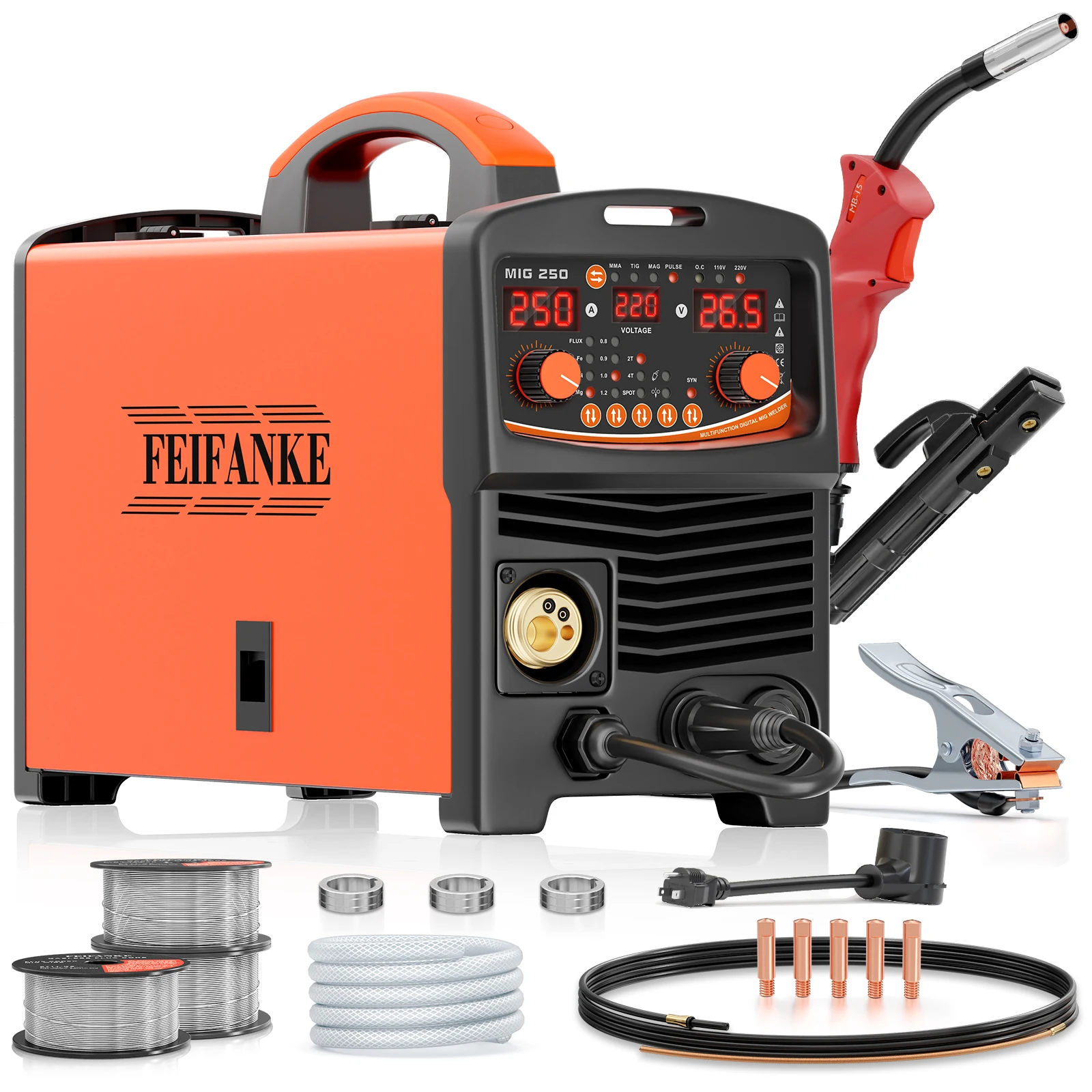 

FEIFANKE 250A MIG Welder 110V/220V, 6 In 1 Aluminum MIG Welding Machine with MIG MAG MMA Lift TIG Spot Welding