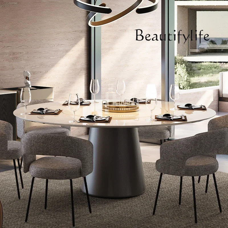 M Italian Modern Minimalist Round Table/natural Stone + Inlaid Turntable/round Marble Dining Table
