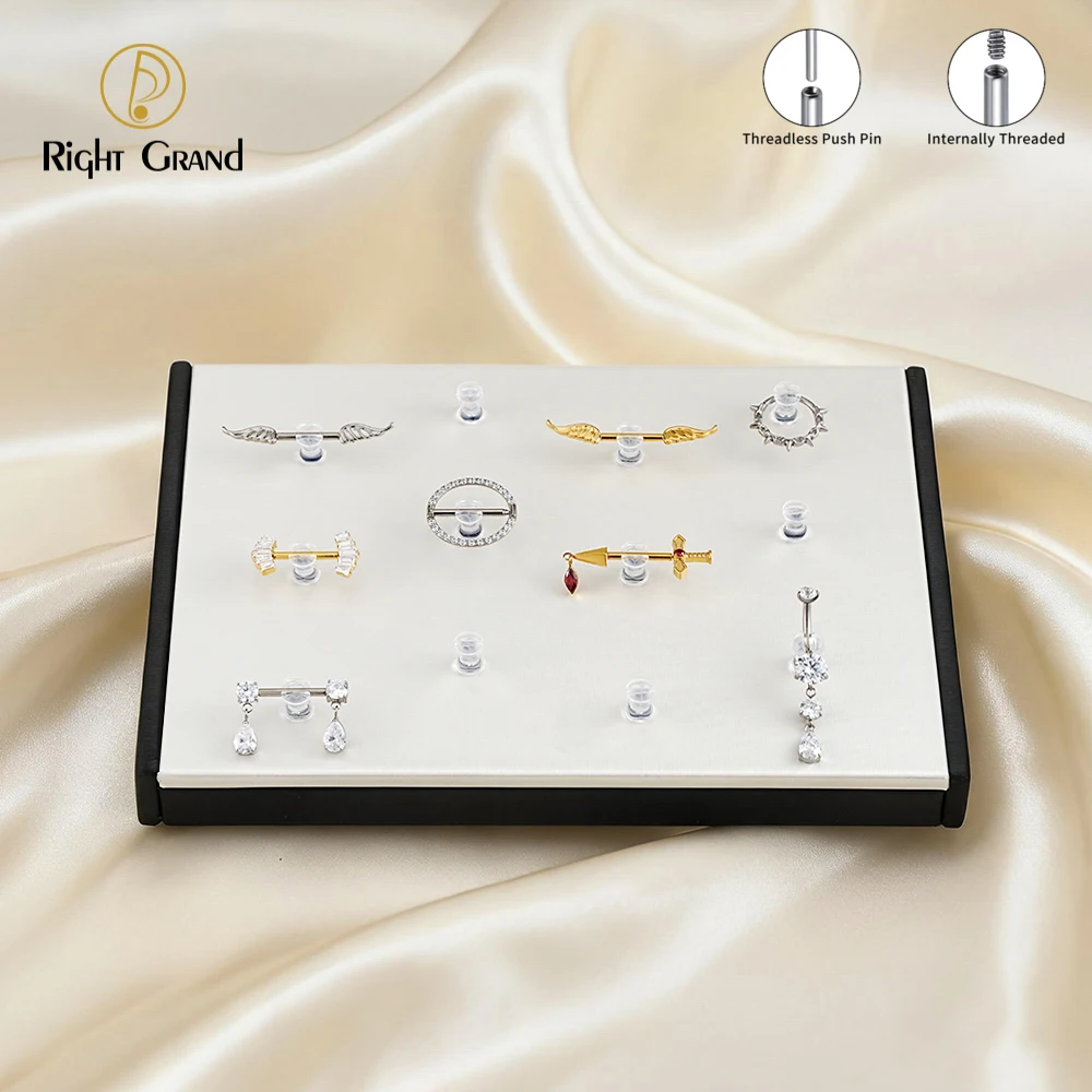 Right Grand High Quality Black Fiberboard Leather Display Stand for 14G 16G Threaded and Threadless Piercing Body Jewelry