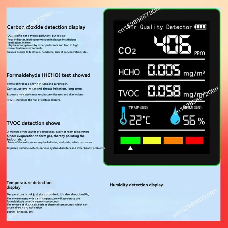 

ABNR 5 в 1, монитор качества воздуха TVOC HCHO, измеритель температуры и влажности CO2, перезаряжаемый USB-детектор CO2