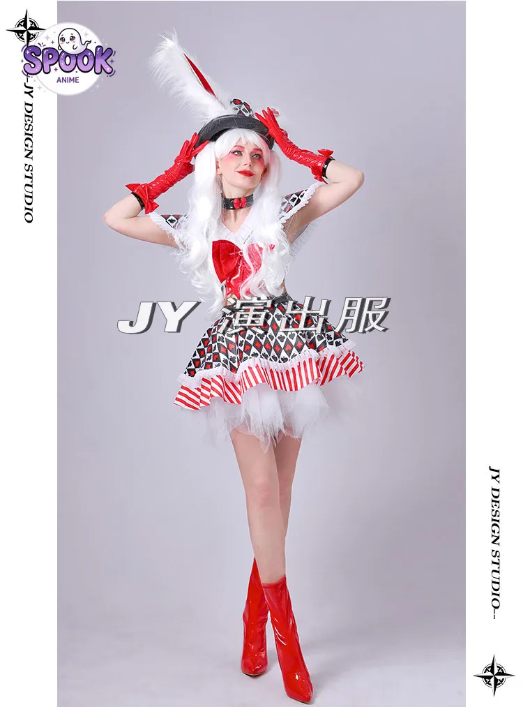 Cute Clown Dress Alice Costume Anime April Fools Day Poker Cards Bow Stage Performance Party Show Event Body Suit for Women view 6