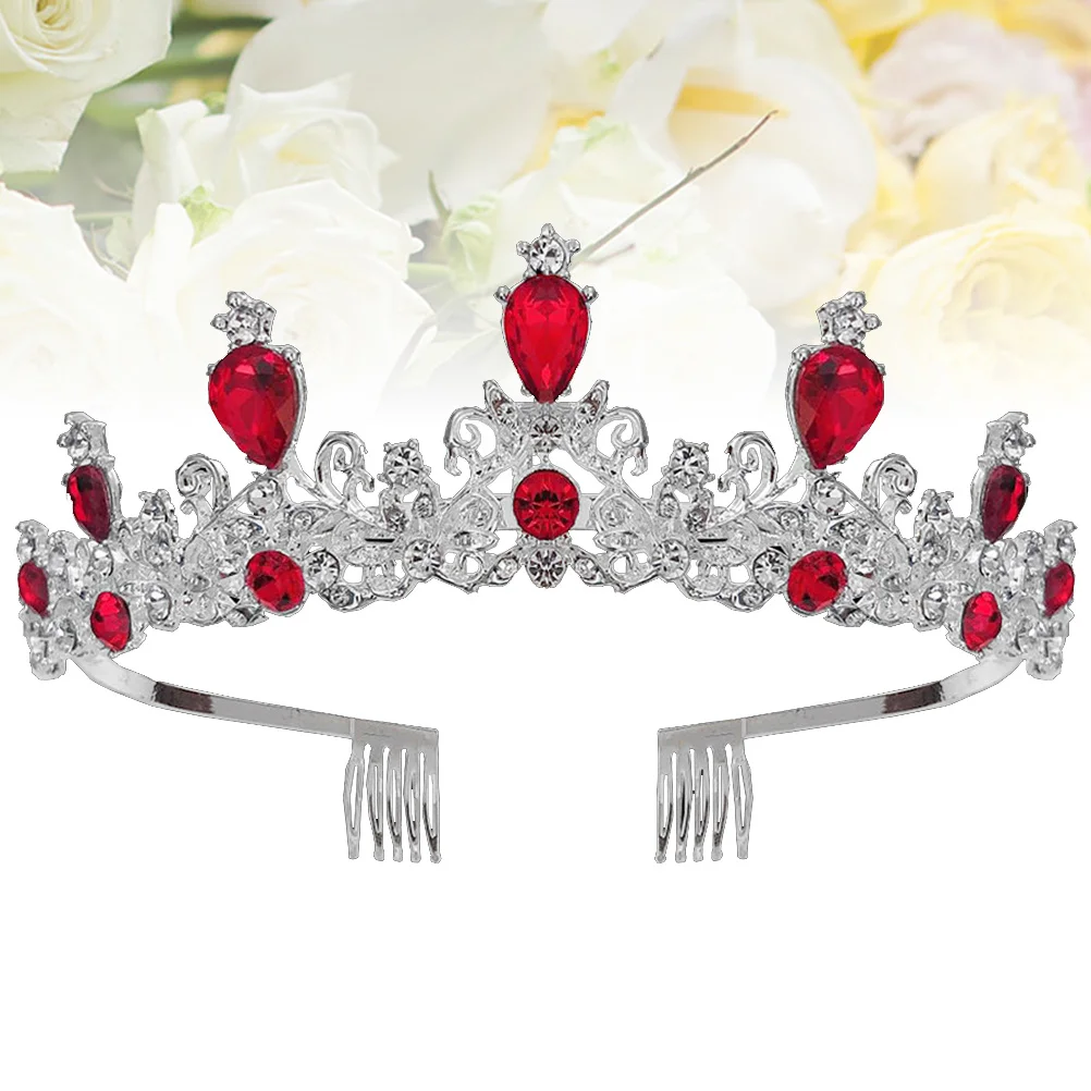 

Luxury Wedding Crown Comb Rhinestone Headwear Alloy Hair Accessory Red Brides Elegant Design Romantic Atmosphere Bridal Crown