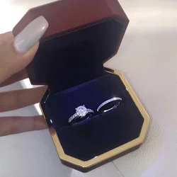 Fedi nuziali di moda da donna di lusso Set moda argento intarsiato con anelli di fidanzamento con zirconi bianchi per le donne