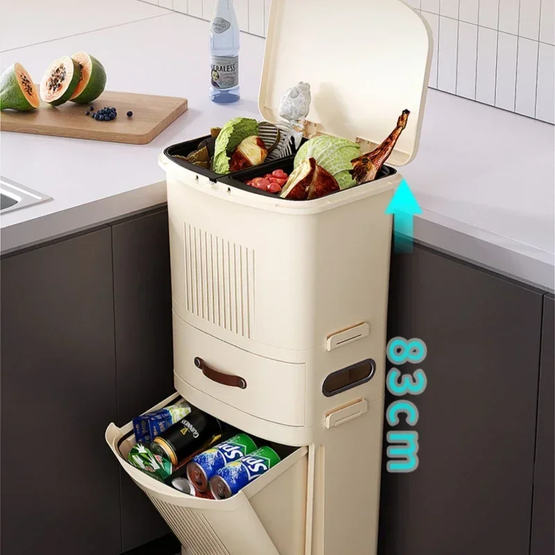 Kitchen Dry and Wet Separation Trash Bin, Large Capacity, Double-Layer Sorting Garbage Can, Lid Included, Household Essential