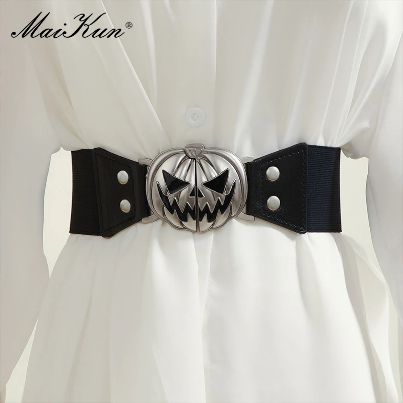 

Maikun New Halloween Pumpkin Head Alloy Buckle Belt Fashion All-Match Skull Elastic Waistband