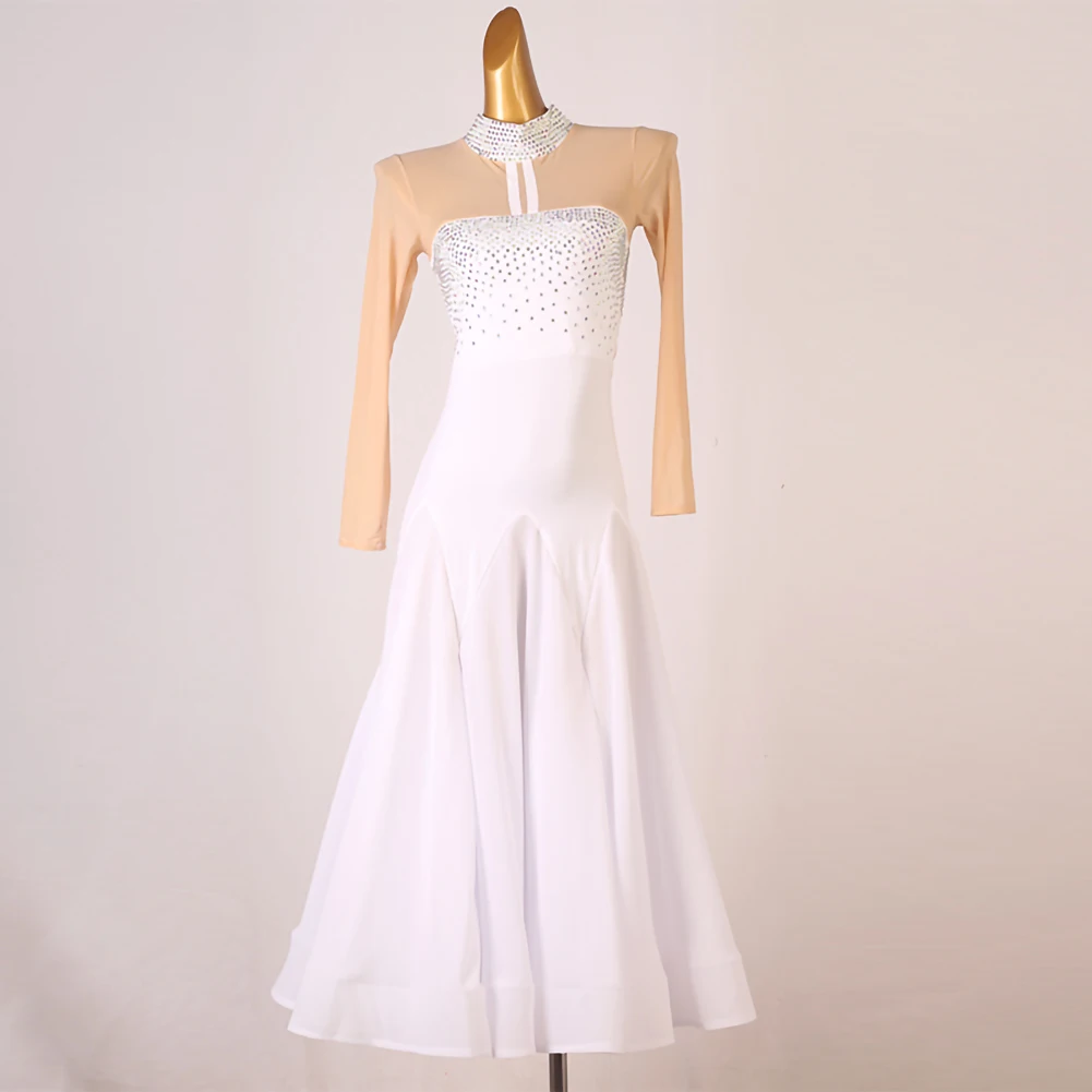 Modern Dance Waltz dress 2025 New Rhinestone Royal Blue Elegant Party Long Sleeve Women Luxury Ballroom Practice Dress