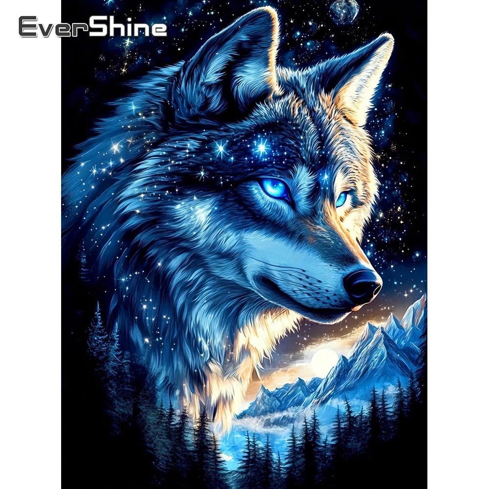 EverShine DIY-Diamant-Stickerei, Wolfsbild mit Strass-Malerei, Tier-Mosaik mit vollständiger Besatzung, Bergmotiv, Wanddekoration
