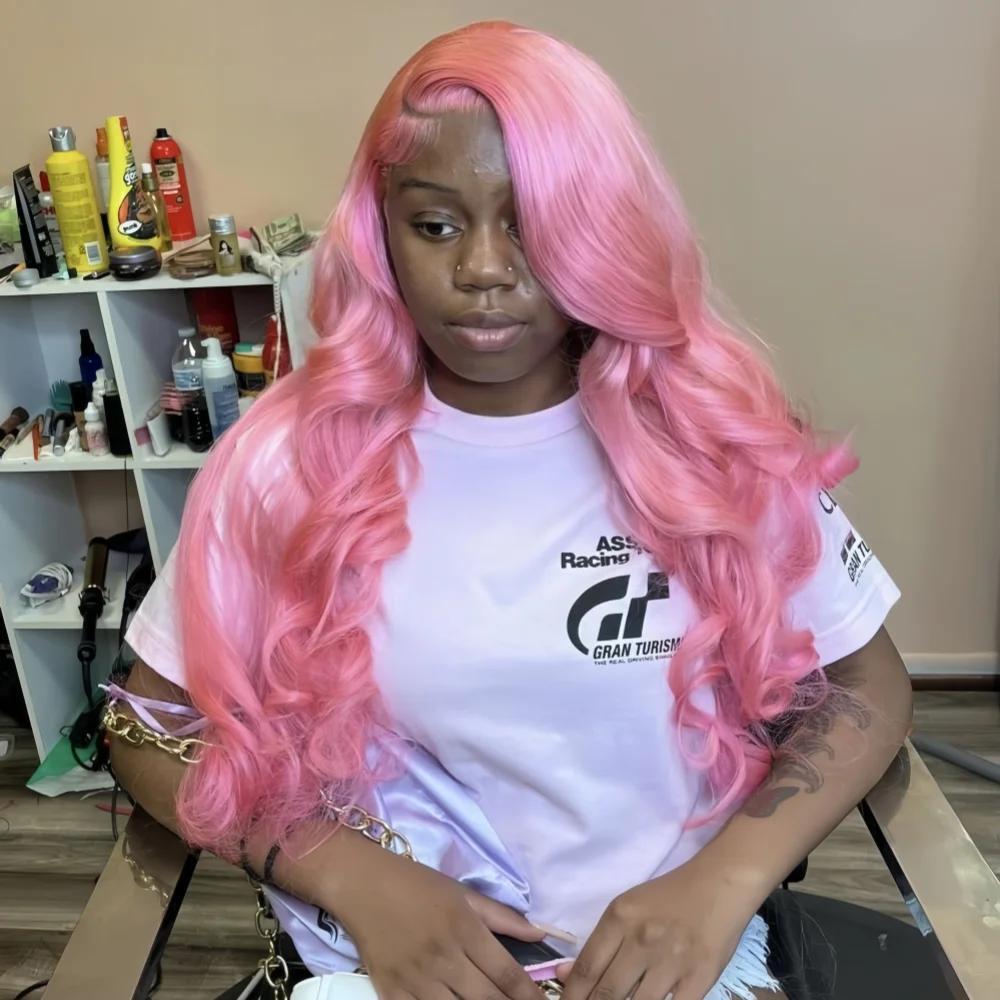 

Розовый парик фронта шнурка 30-36 дюймов 13x4 объемная волна человеческих волос HD кружевной фронтальный предварительно сорванный светло-розовый цвет 100% парики для чернокожих женщин