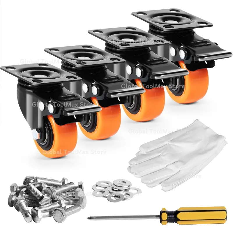 2/3/4/5/6-inch Swivel Plate Casters Set of 4 with Security Dual Locking PVC Caster Wheels for Cart Furniture Workbench