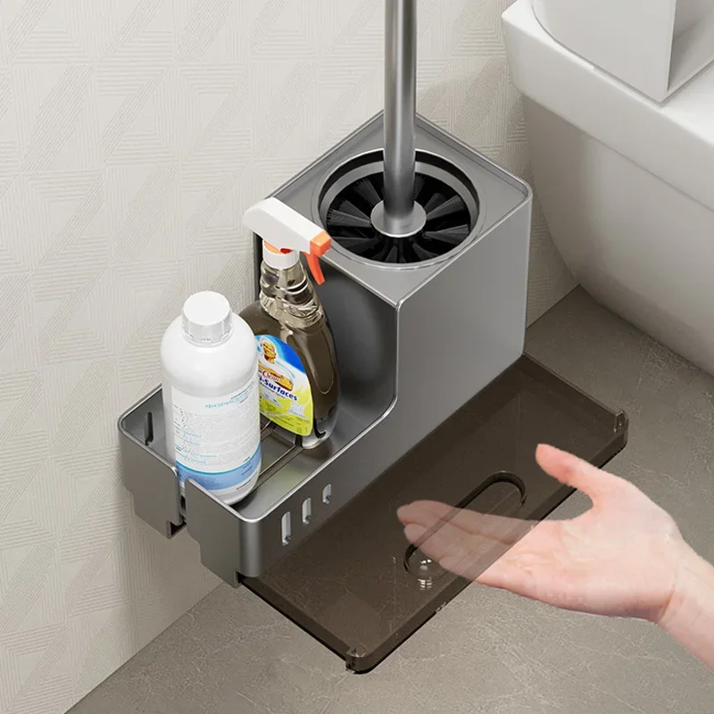 Toilet Brush Storage Rack No Punching No Dead Corners with Bottom Seat Wall Mounted Toilet Brush Bathroom Accessories Organizer