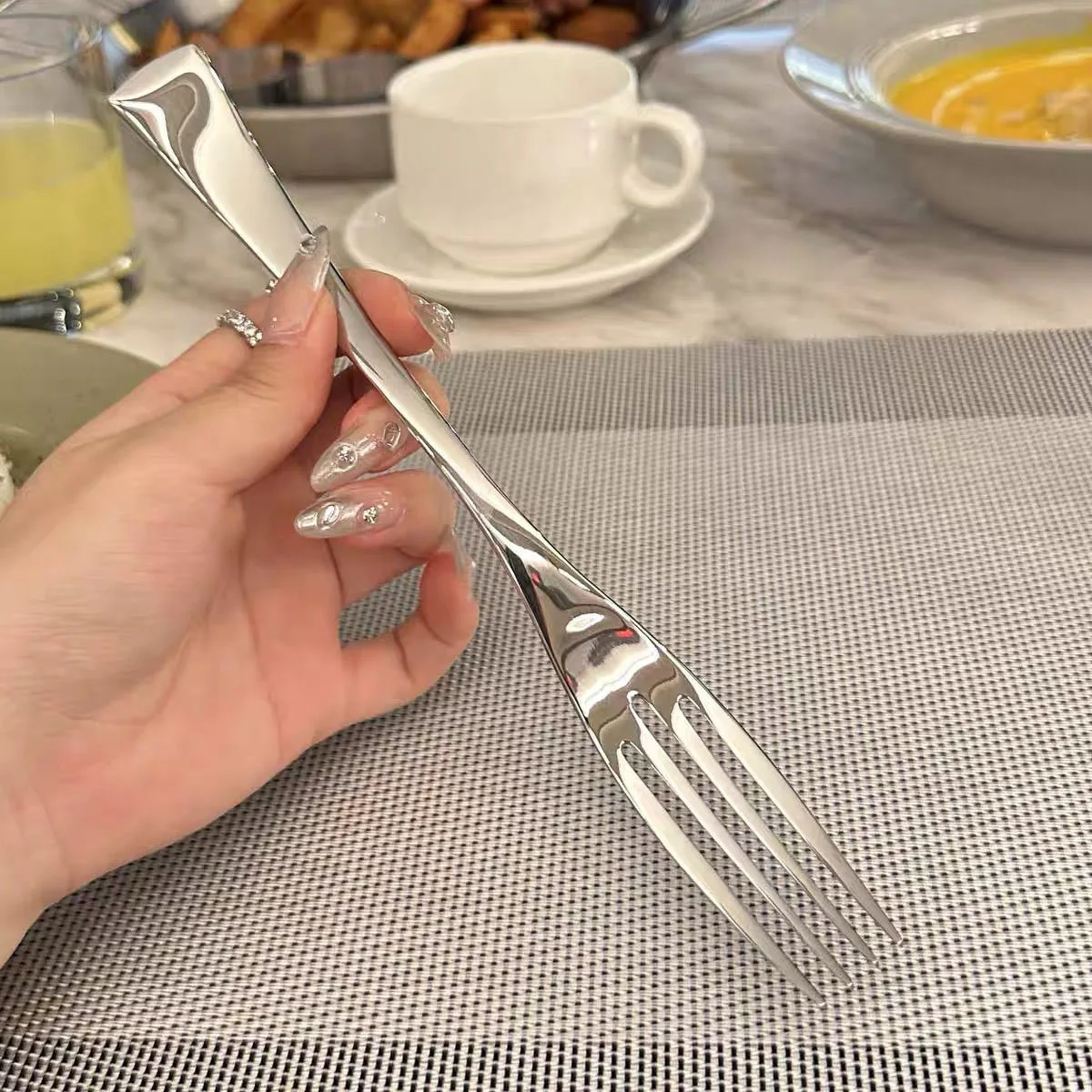 Long Handle Stainless Steel Forks for Salad And Dessert - Household And Hotel Use - Internet-Popular Cake Serving Cutlery