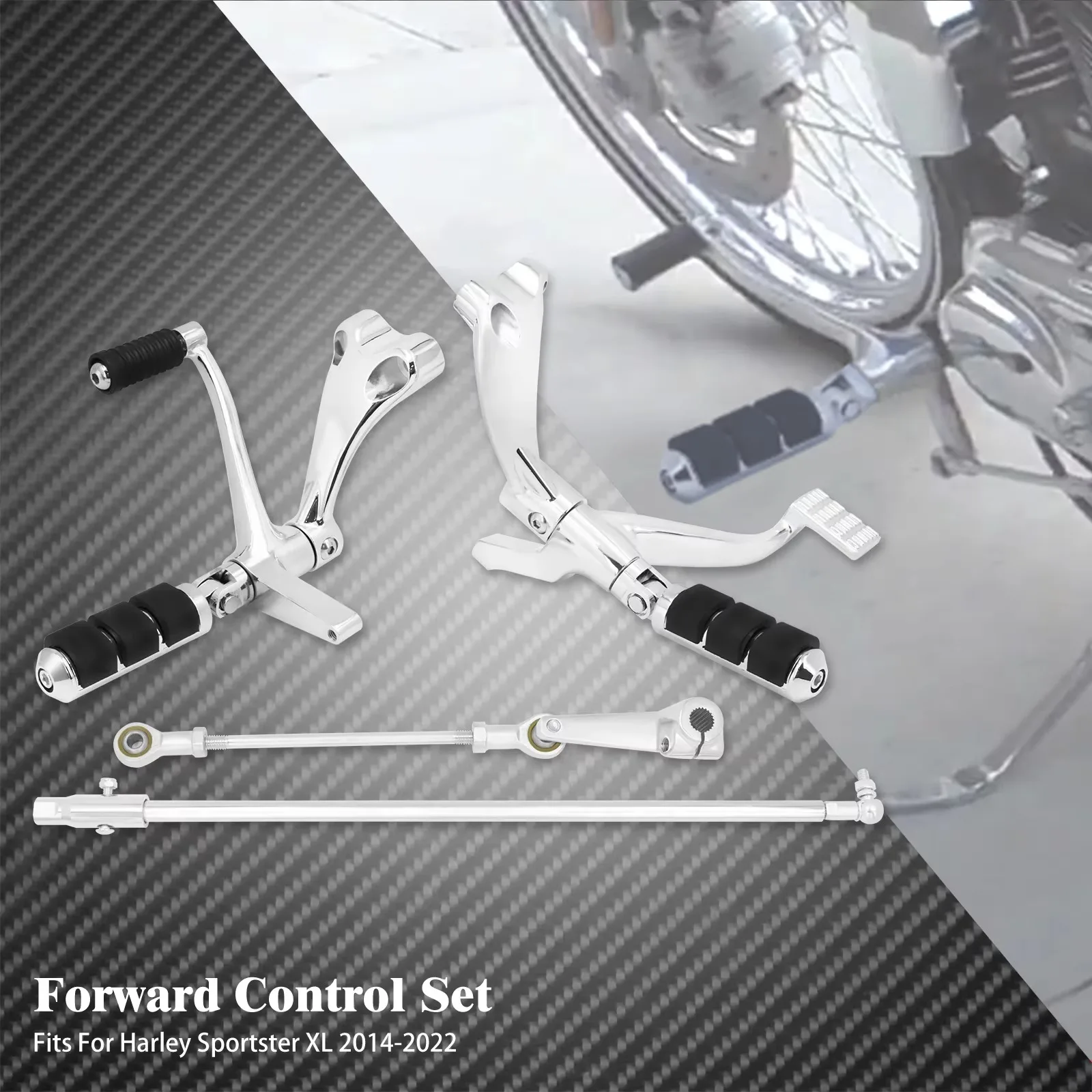 Black Chrome Motorcycle Forward Control Foot Peg Levers Linkage Complete System For Harley Sportster XL883/1200 Iron 48 72 04-22
