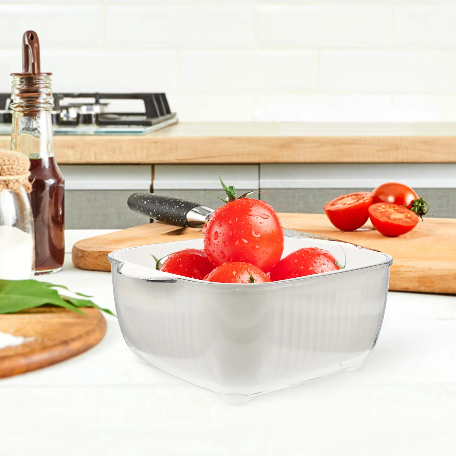 

Kitchen Washing Basket Fruit Vegetable Strainer Double Layer Drain Basket PP Pet Material Practical Indoor Outdoor Use