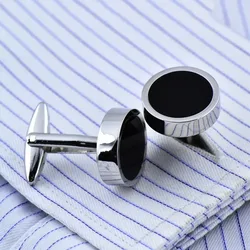 Round Black Agate Cufflinks Simple Versatile Perfect Business Weddings Anniversary Celebrations French Men's Suits Shirts Gifts