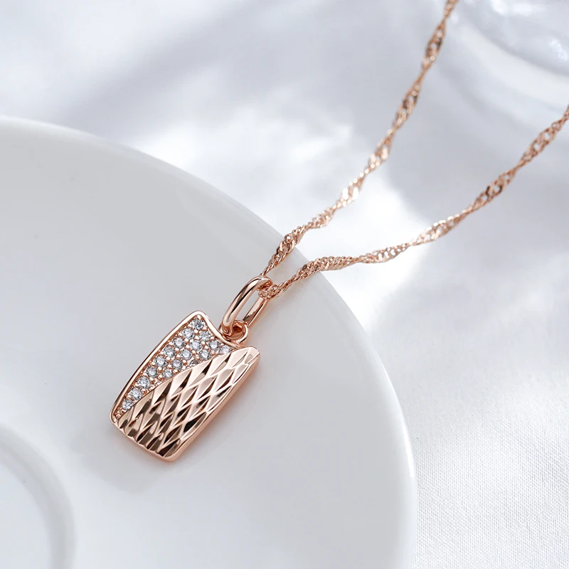 Kinel Hot Square Pendant Necklace For Women 585 Rose Gold Color With Natural Zircon Accessories Ethnic Bride Wedding Jewelry