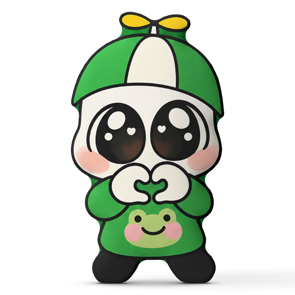 Omenaso Cartoon Meme Shaped Throw Pillow Green Propeller Hat Character Cushion Stuffed Sofa Decor Gift for Meme Fans Home