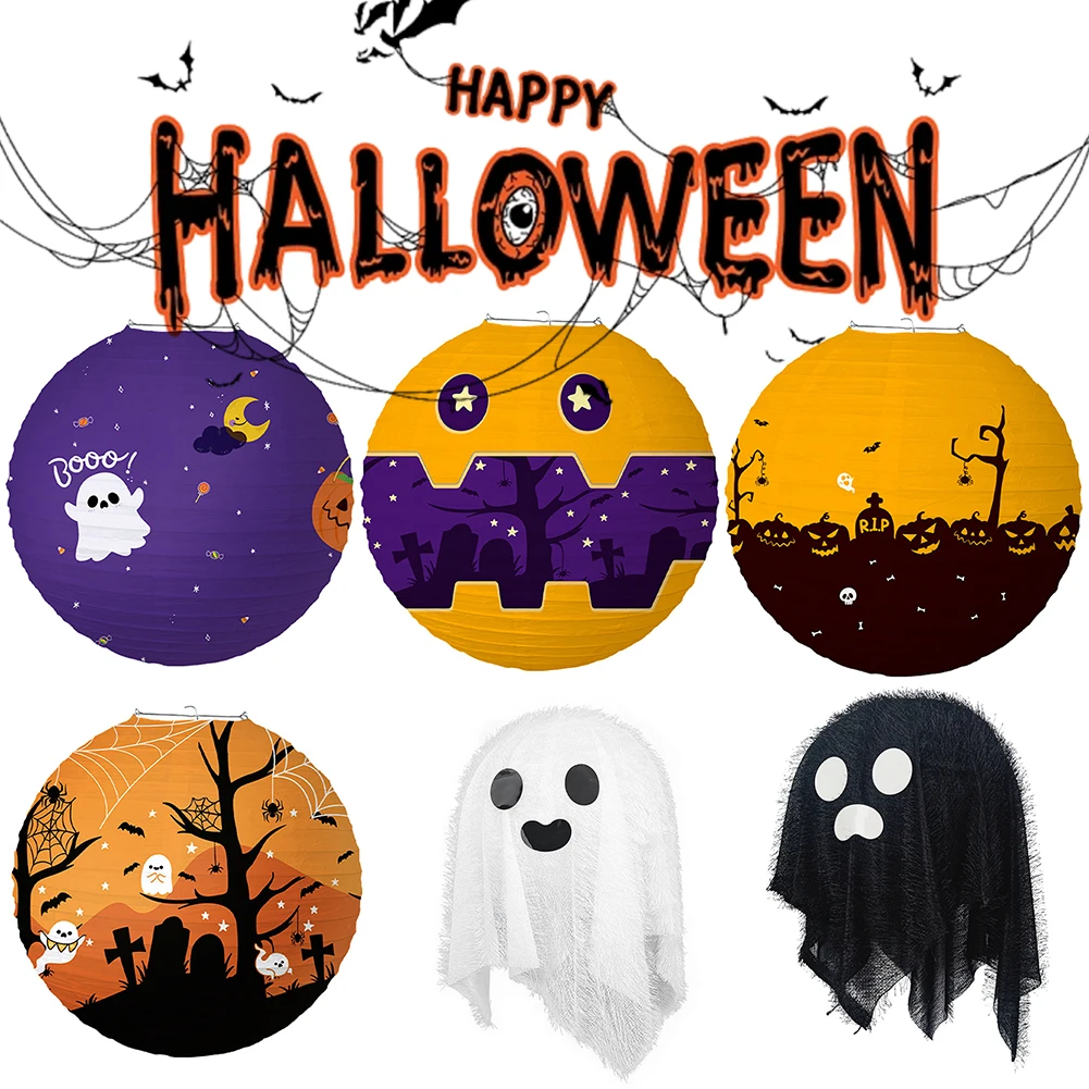 Halloween Decorations Paper Party Hanging Decorations 30cm Spider Bat Skeleton Ghost Pumpkin Lantern Cute Chinese Paper Lanterns