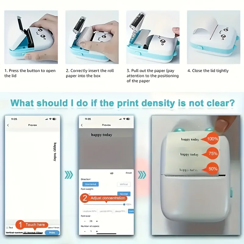 Portable Wireless Mini Thermal Printer with 13 Rolls of Paper Or 1 Roll of Printing Paper, USB Rechargeable, Perfect for Notes