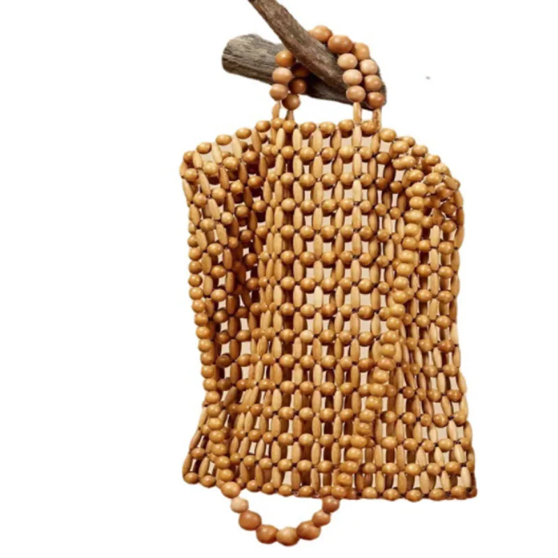 Hand Woven Women Bag Natural Wooden Bead Women Handbag Vintage Bamboo Bag Summer Beach Bag Shoulder Bag