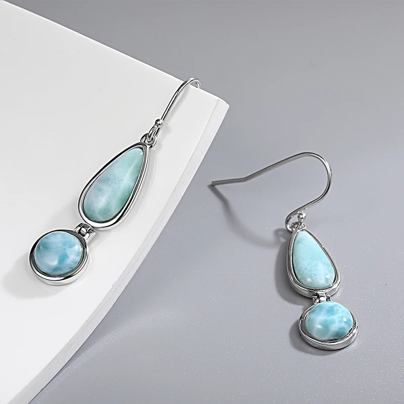 New Fashion Geometry aerodinamico lungo argento Sterling 925 gioielli ragazza preziosa naturale Larimar orecchini donna