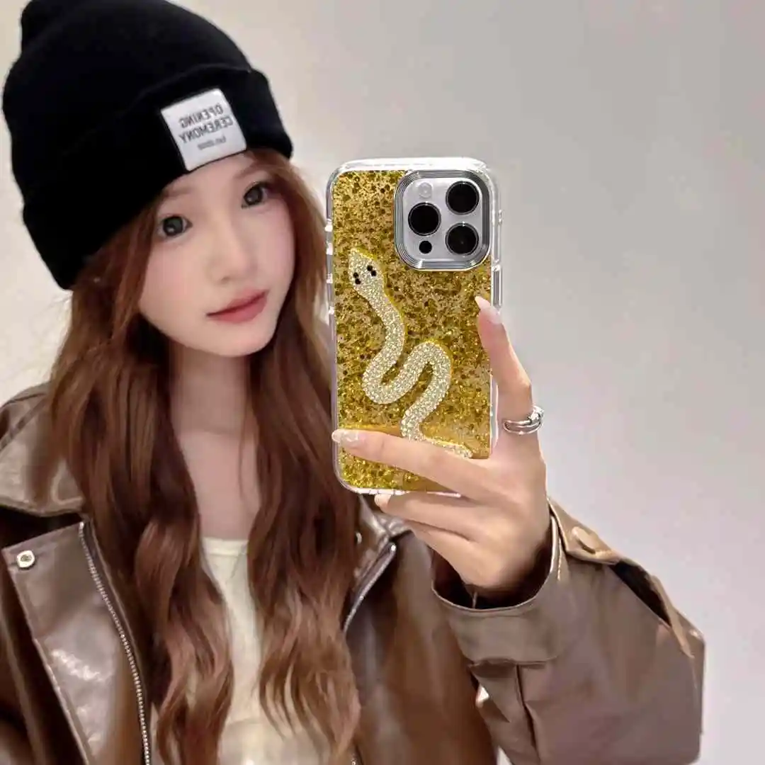 Luxury Creative Rhinestones Snake Epoxy Phone Case For iPhone 16 15 14 13 12 Pro Max Stylish Glitter Shockproof Soft Cover Gift