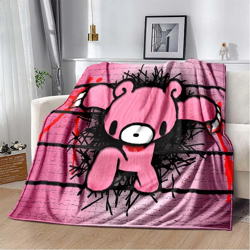 G-Gloomy Bear Cartoon Character Print Flannel Blanket Cozy Warm Throw Bedroom Sofa Present Indoor Home Holiday Lounge Decor