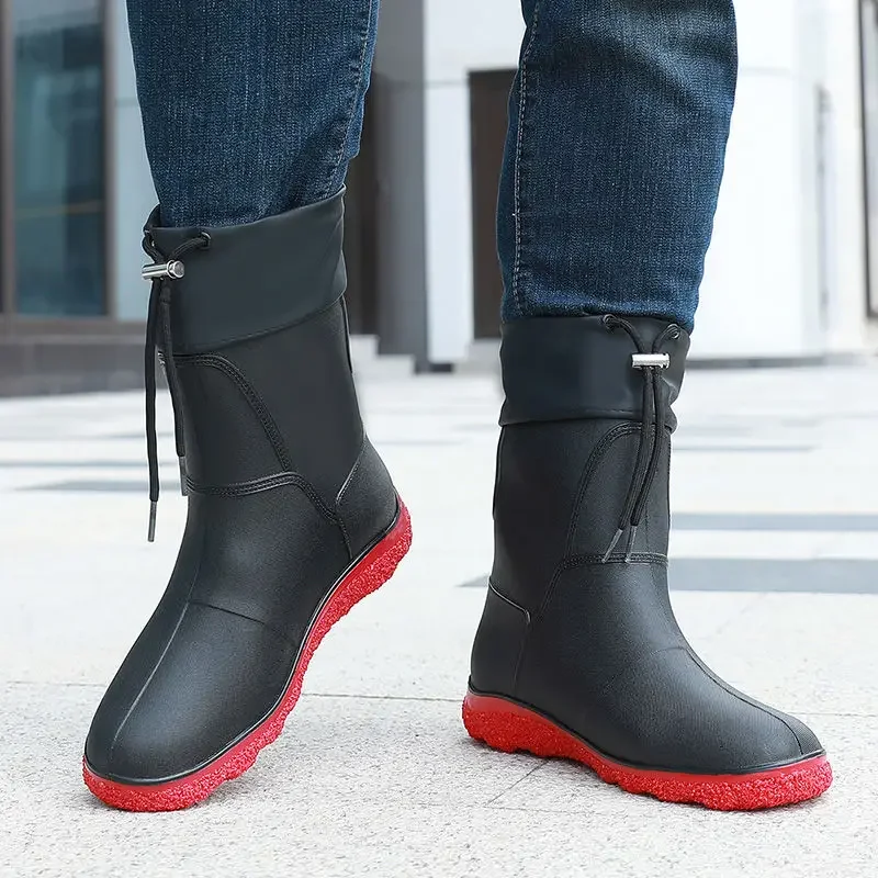 

Рабочая мужская обувь, увеличивающая рост, полувысокие сапоги из ПВХ, водонепроницаемые, устойчивые для подростков, качественные непромокаемые сапоги без шнуровки для мужчин