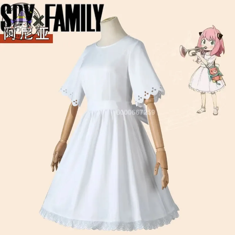 Spy X Family – Costume de Cosplay Anya Forger pour adultes et enfants, ensemble de jeu de rôle de fête d'halloween, robe blanche, perruque de coiffure, usage quotidien