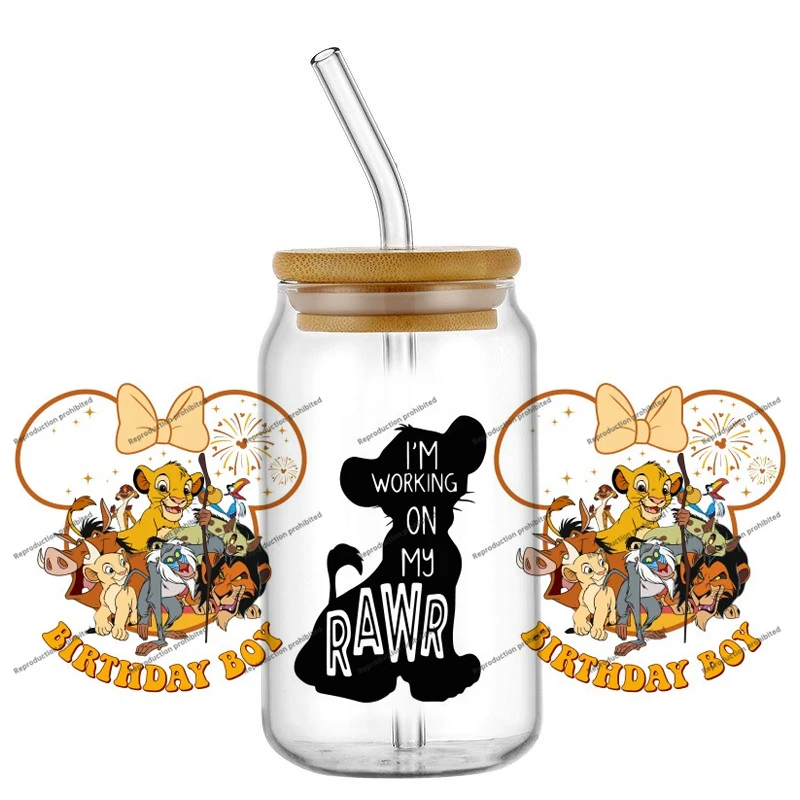 popular Cartoon Lion series 16oz Libbey UV DTF Cup Wrap 3D Transfers Sticker DIY Mug Custom Labels Durable Waterproof Sticker