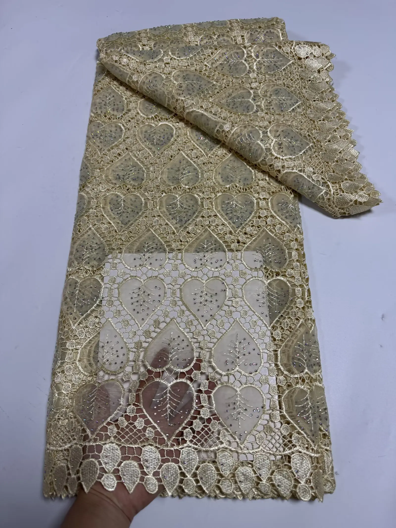 SJ Lace African Guipure Cord Lace Fabric For Sew Party Dresses, 2026 High Quality Nigerian Water Souble Net Lace Fabric 5 Yards