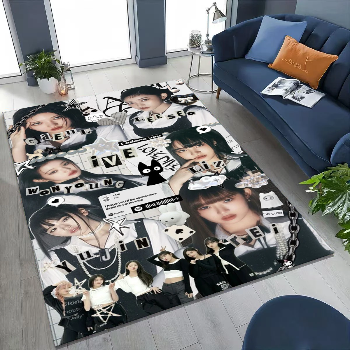 3D Fashion Kpop Group I-Ive Girls Carpet Rug for Bedroom Living Room Sofa Home Doormat Decor, Large Kid Non-slip Floor Mat Gift