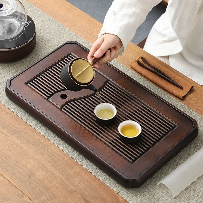 

Walnut Color Bamboo Storage Row Dual-purpose Tea Tray Tea Table Kung Fu Tea Accessories Home Gift
