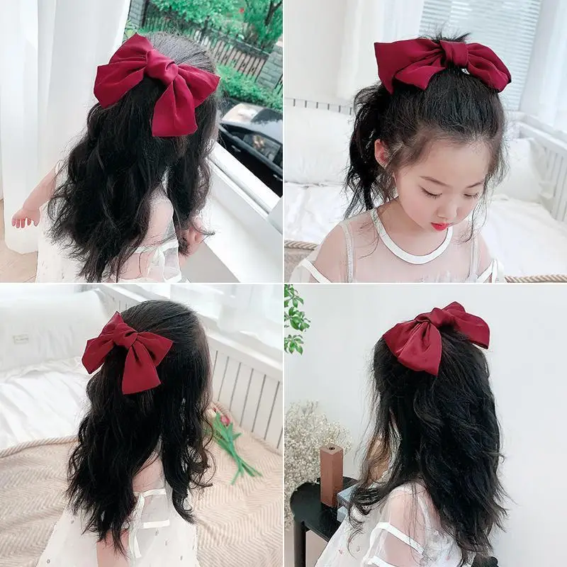 Korean Version of Red Bow Hairpin Oversized Bow Headgear Internet Celebrity Satin Bow Hairpin Spring Clip Top Clip