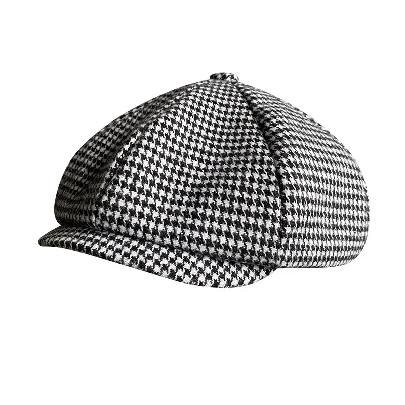 Fashion Houndstooth Plaid Newsboy Caps for Women Autumn Winter Retro Beret Hats Painter Hats For Man NC07