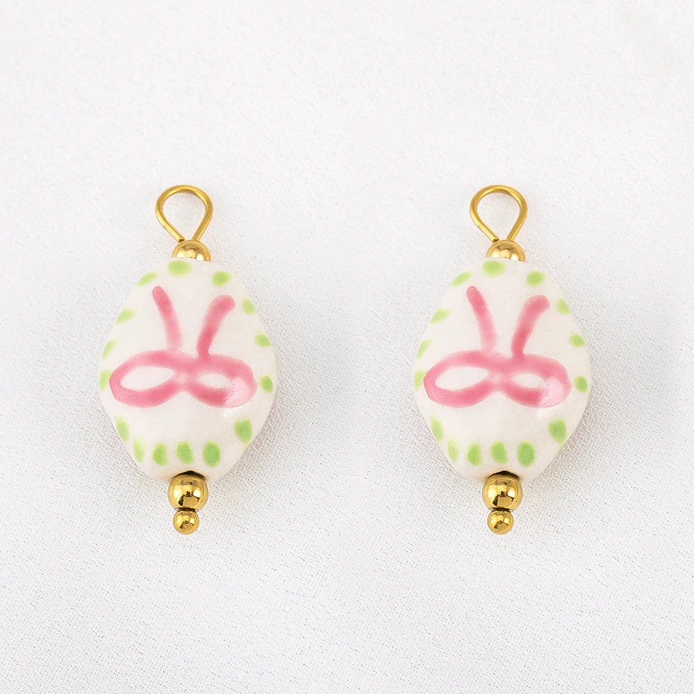

2pcs 304 Stainless Steel Ceramic Pendants With Flower And Bow Patterns DIY Necklace Charm Jewelry Decoration Materials Supplies