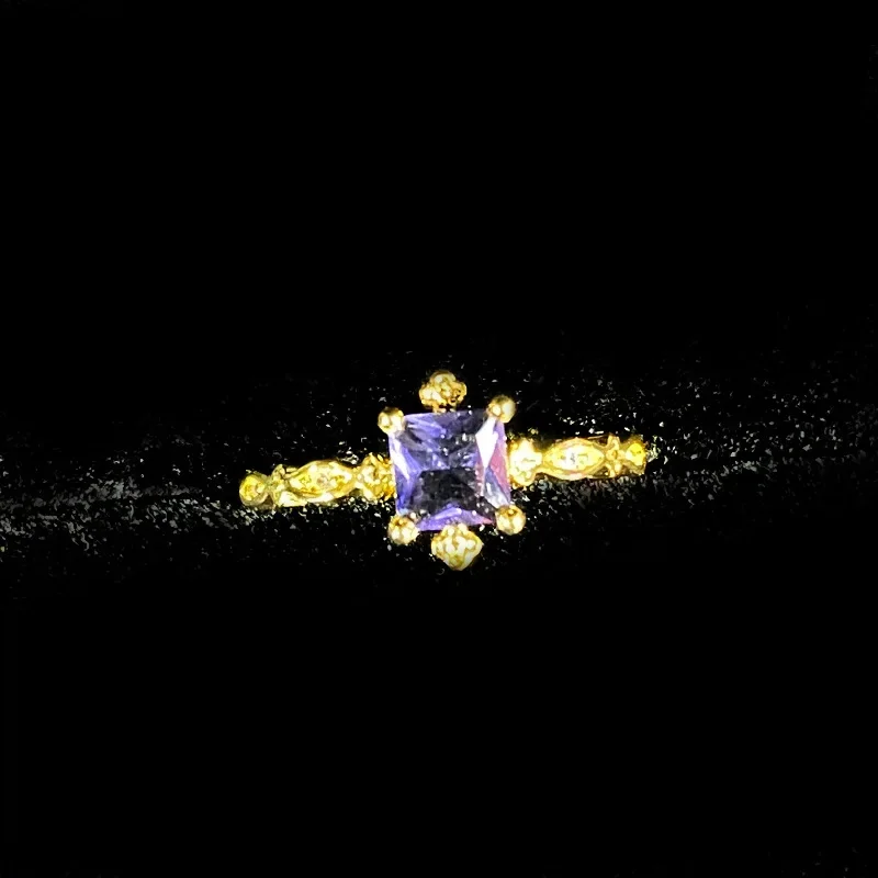 

MDL Moissanite Style Little Fortune Lady Grape Purple Gemstone Ring 18K Yellow Gold Plated With Diamonds